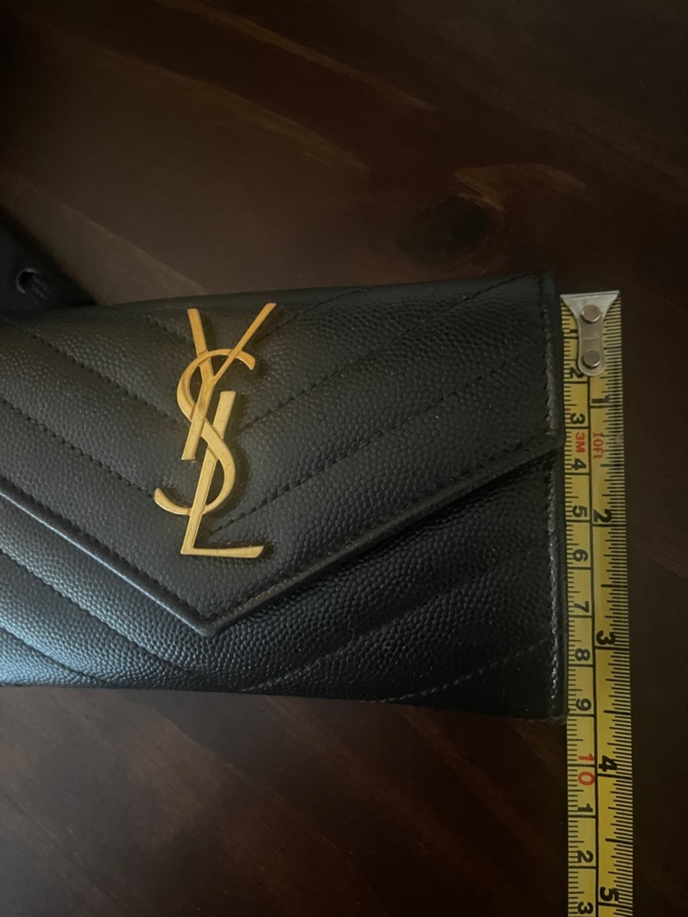 Yves Saint Laurent Black Quilted Leather Envelope Wallet with Gold YSL Emblem